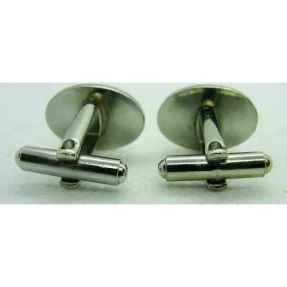 Men Vintage Cufflinks Classic Engrave Bullet Style Silver Tone Oval - Picture 4 of 7